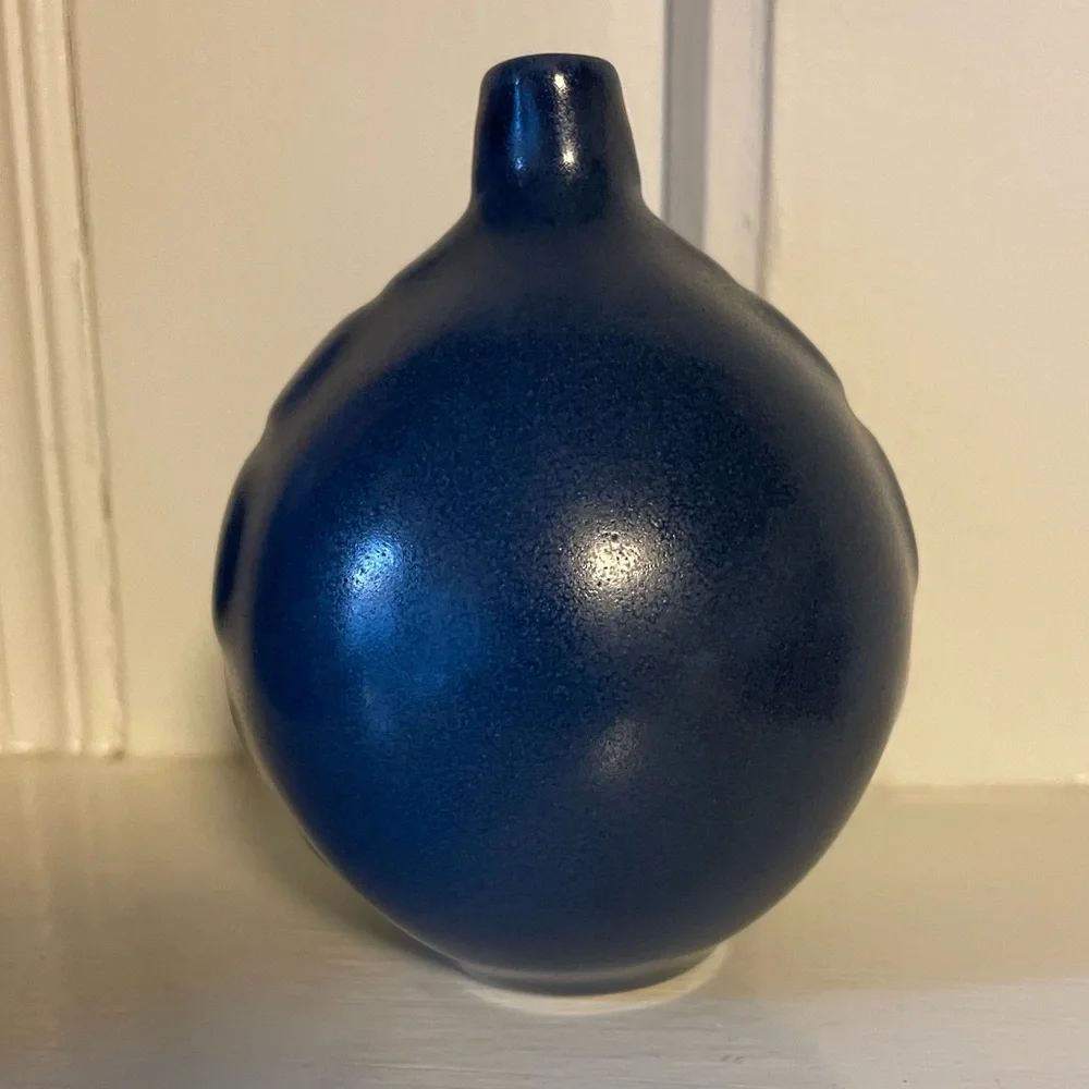 Vintage Jonathan Adler Modernist Navy Blue Dot Vase- RARE